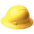 Hard Hat with ratchet adjustment and 4 point nylon suspension in Yellow and Pad Print.